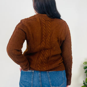 Brown Cable Knit Wool Sweater (M)