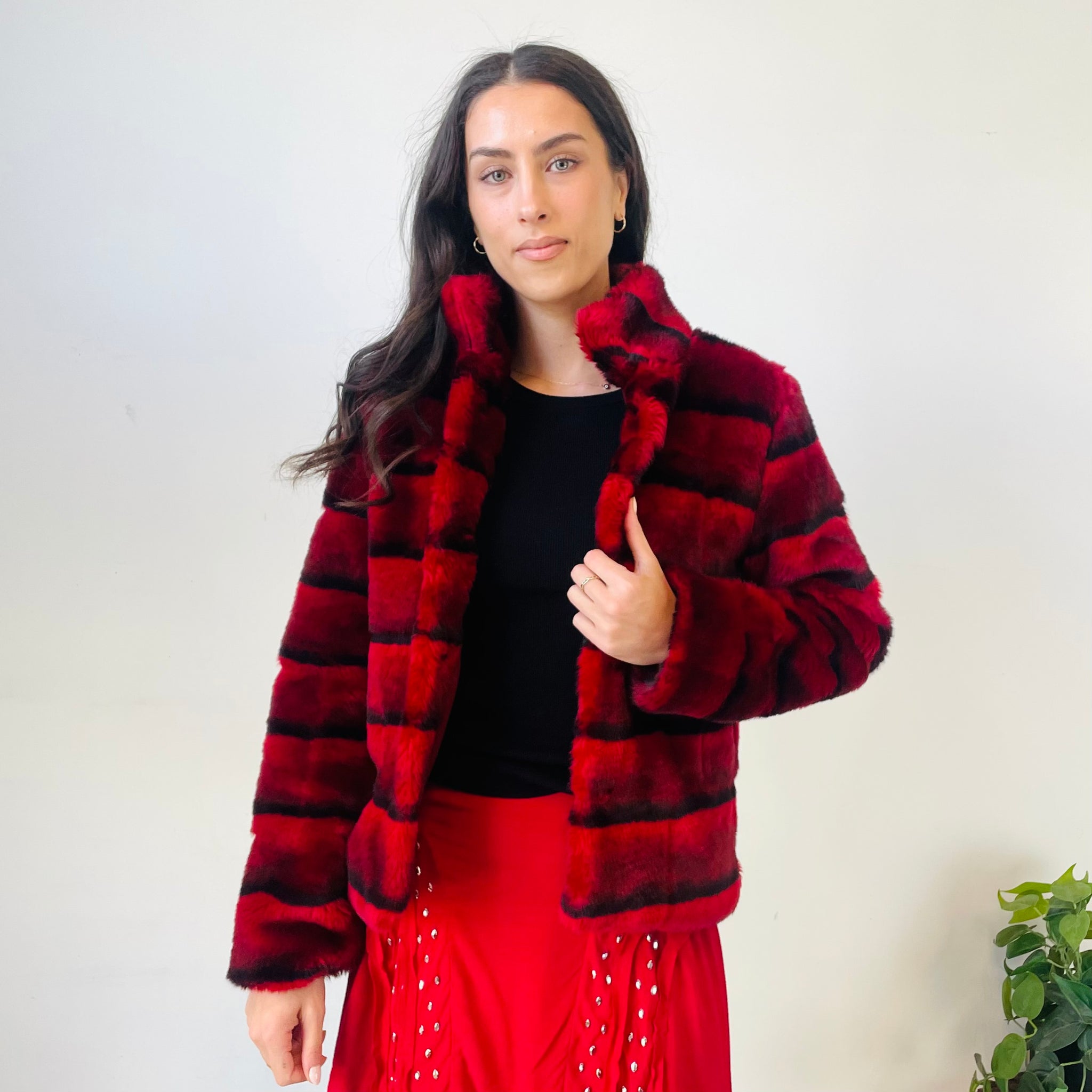Red and Black Faux Fur Jacket (S)