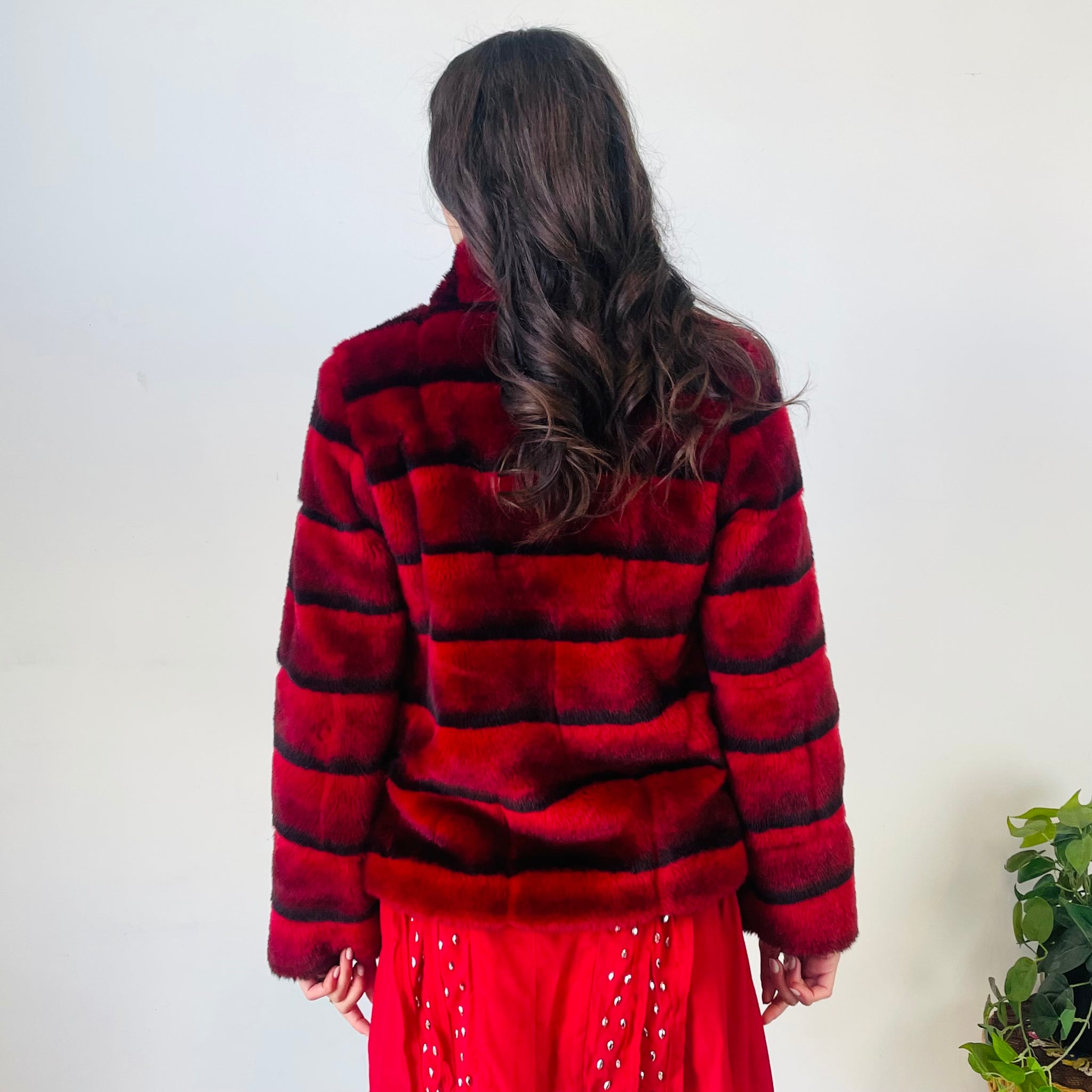 Red and Black Faux Fur Jacket (S)