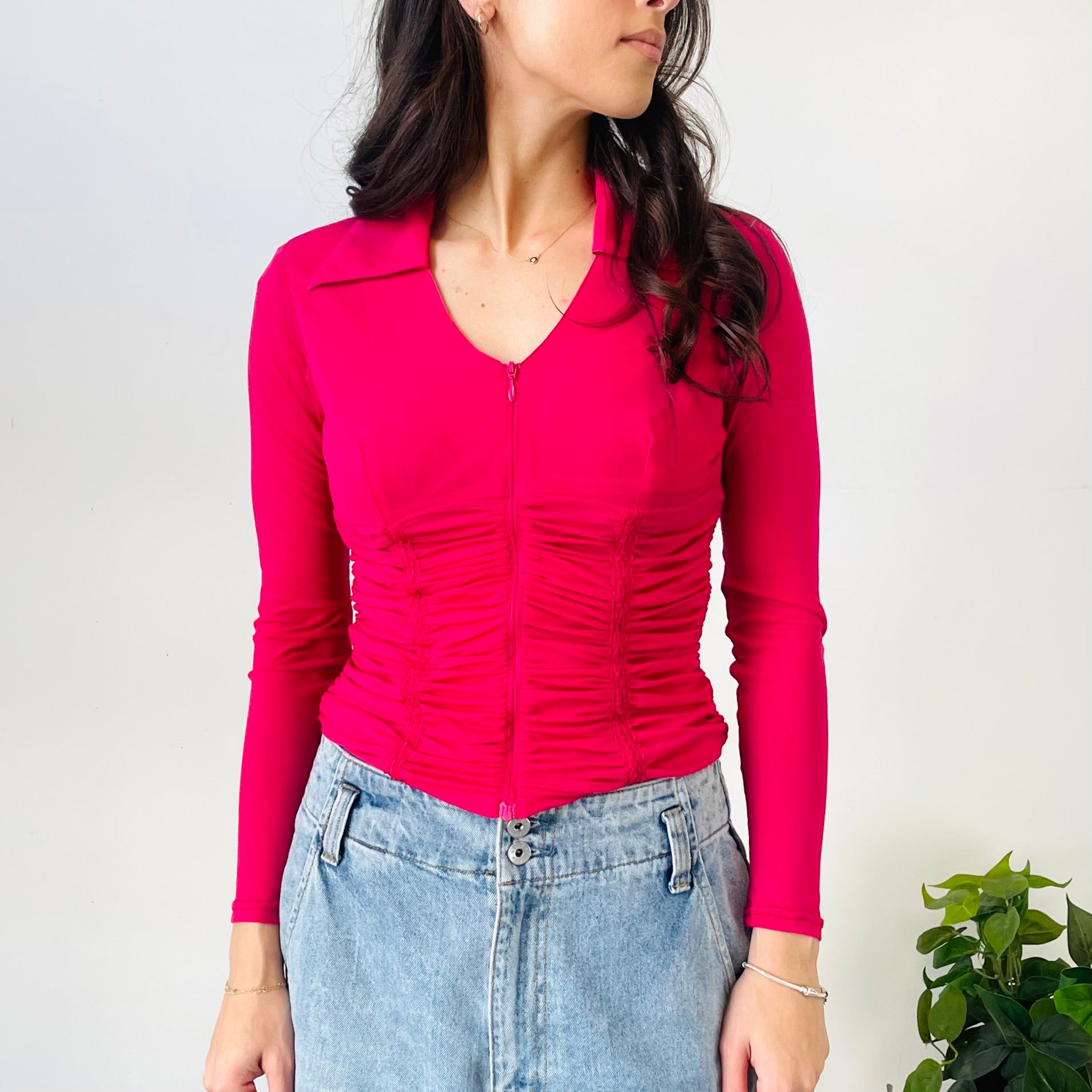 Ruched Zip Up Top (XS-S)