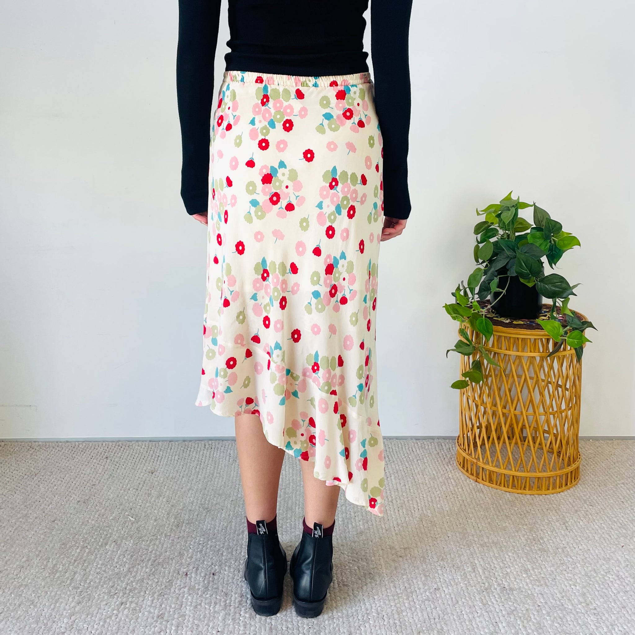 Silk Floral Midi Skirt (M)
