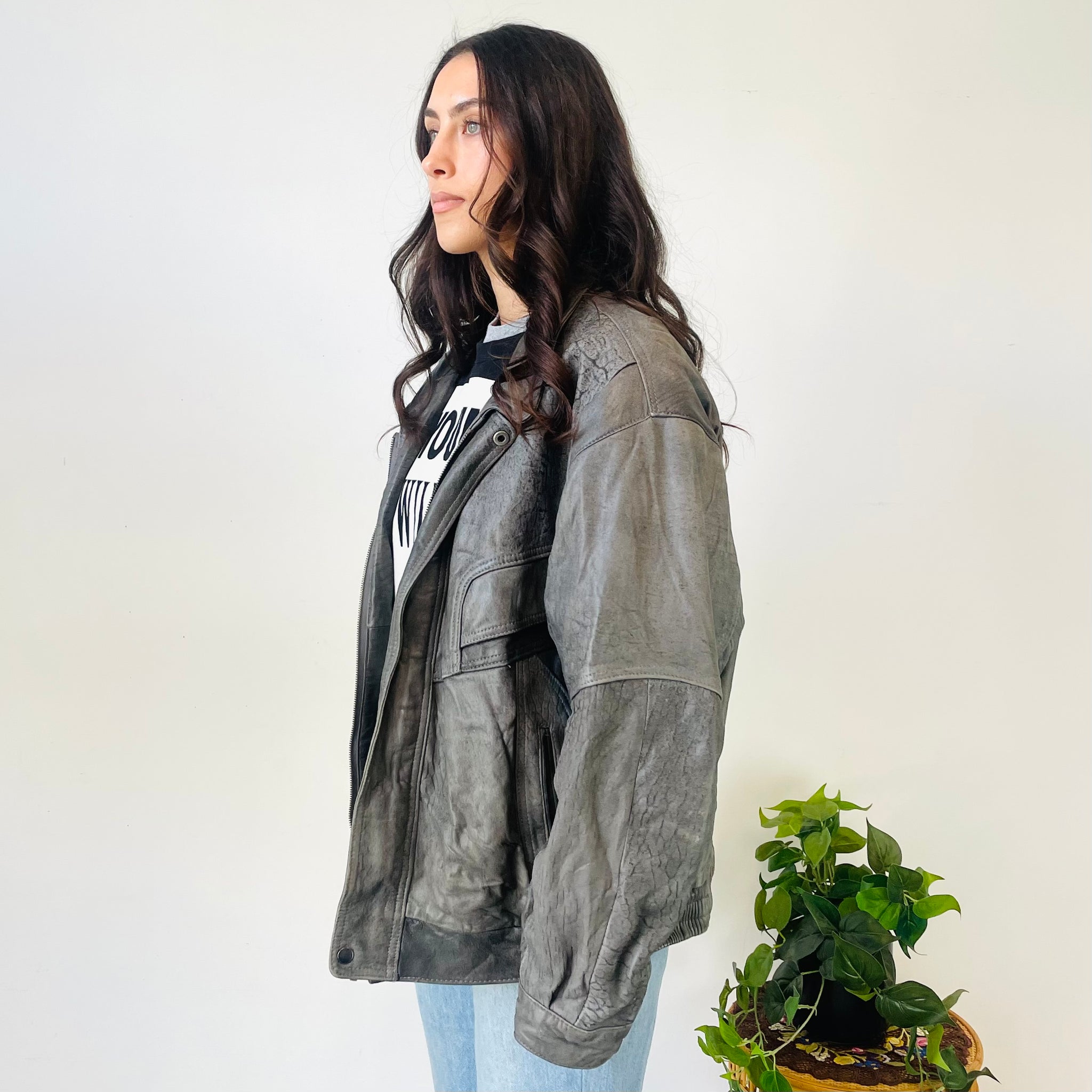 Vintage Patchwork Leather Jacket (XL)
