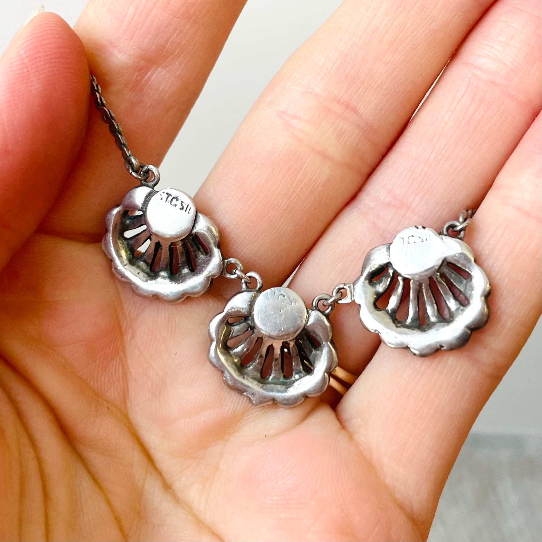 60s Sterling Silver Pearl and Marcasite Necklace