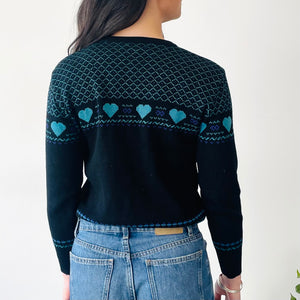 Vintage Heart Patterned Wool Knit (XS)