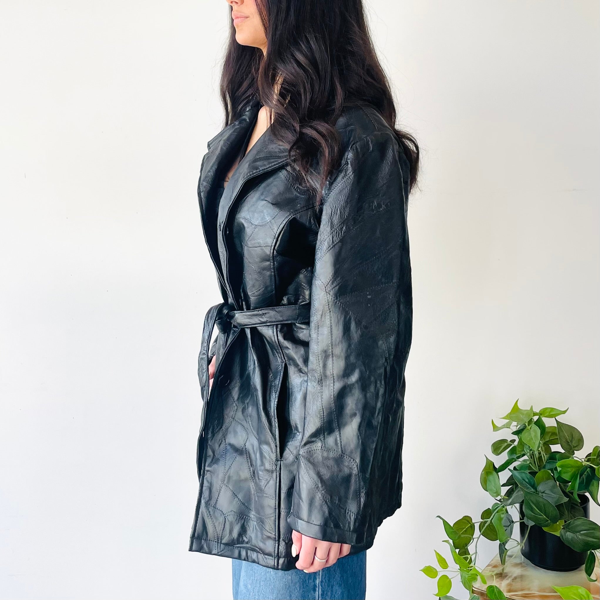 Belted Patchwork Leather Jacket (L-XL)