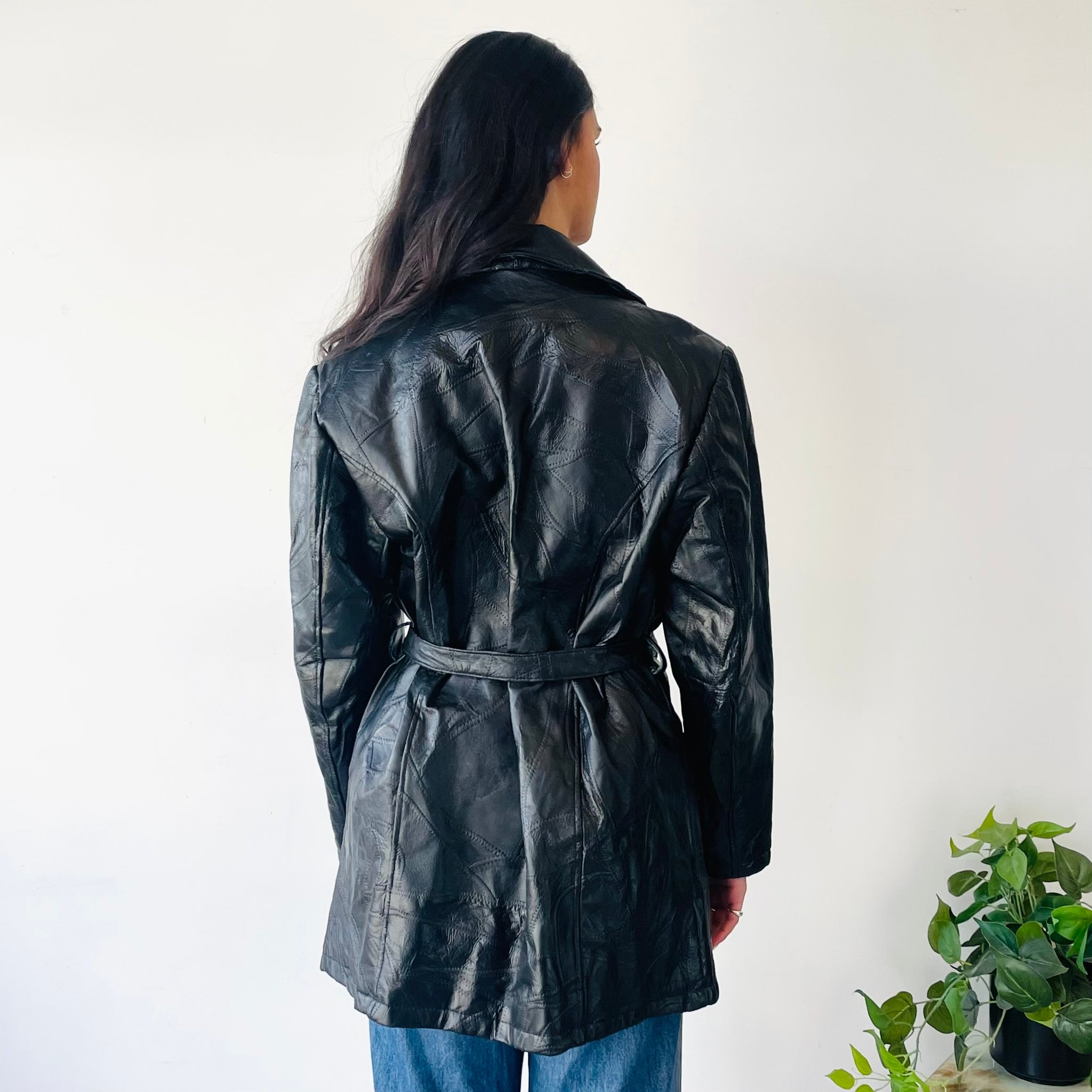 Belted Patchwork Leather Jacket (L-XL)
