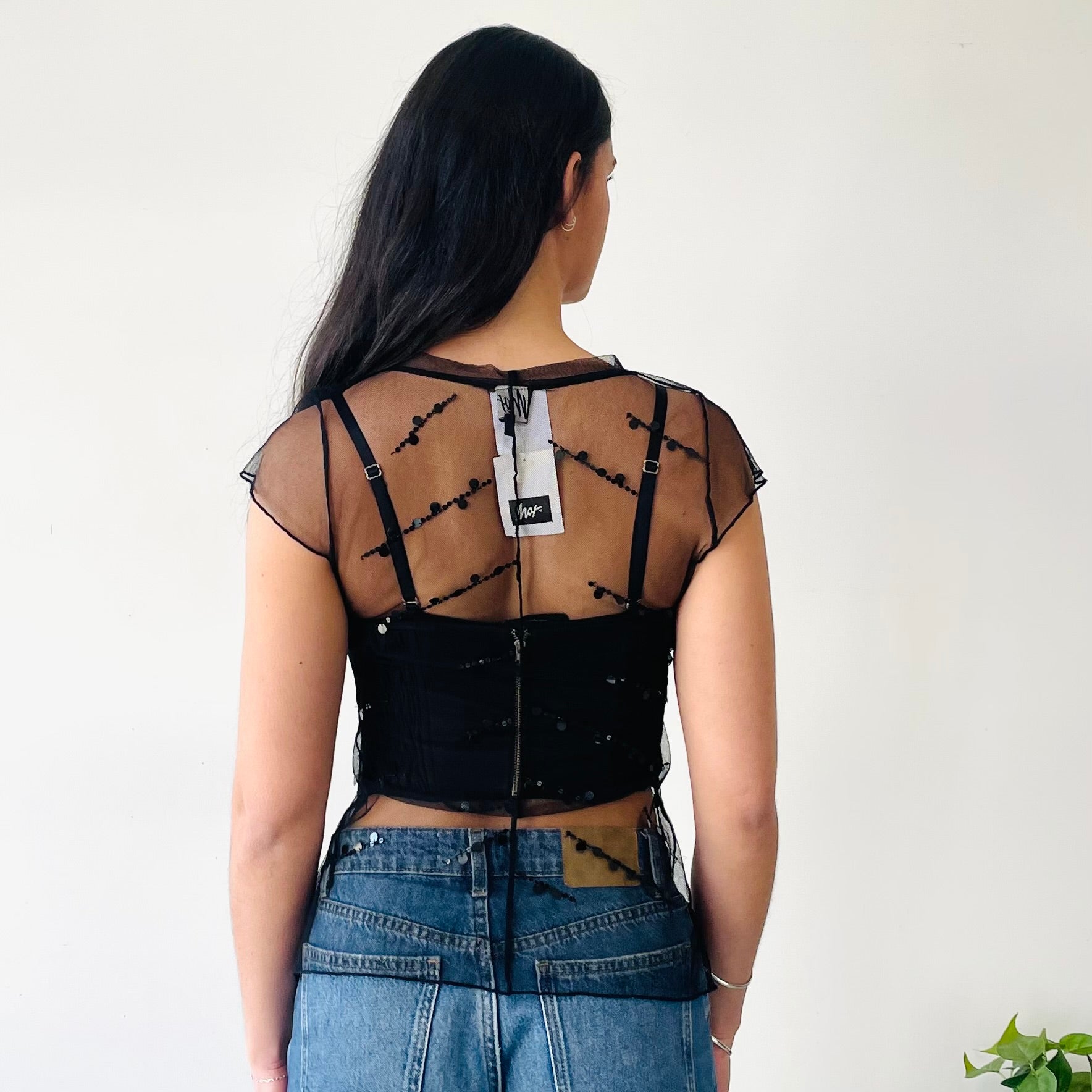 Y2K Tulle Sequinned Cap Sleeve Top (S-M)