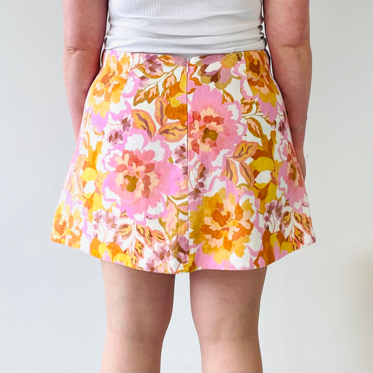 Floral Linen Mini Skirt (XL)