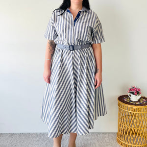 Vintage Striped Midi Dress (XL)