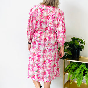 Vintage Patterned V-Neck Midi Dress (XL-2XL)