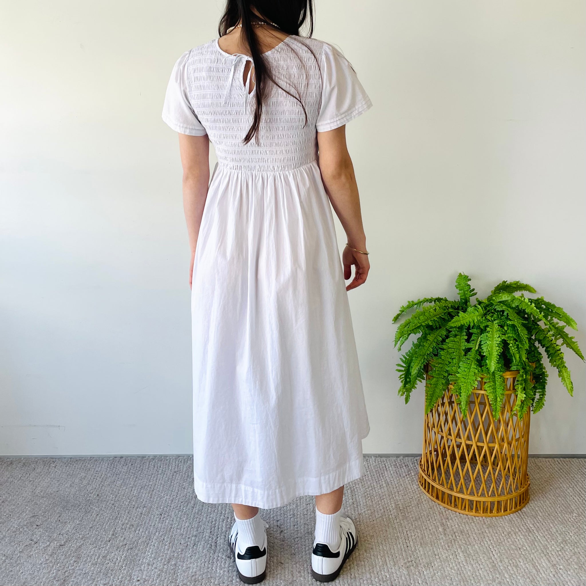 Shirred Cotton Midi Dress (S)